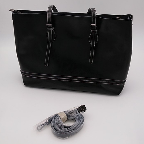 Black Genuine Leather Large Shoulder Bag Tote - Picture 6 of 13